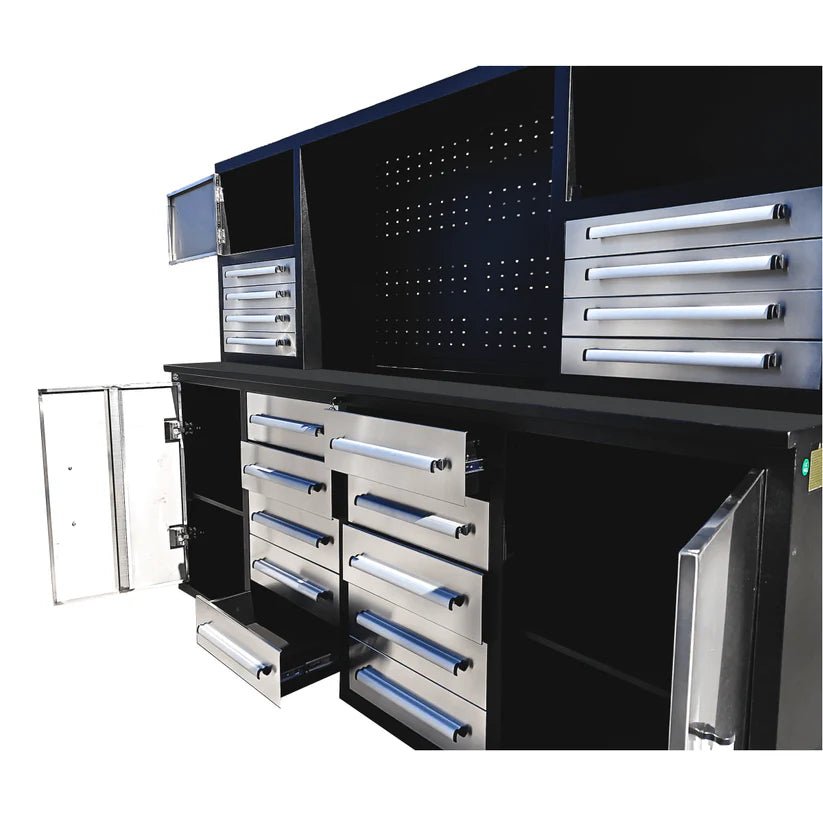 18 - Drawer 7 FT Workbench with Tool Cabinets – Heavy - Duty Steel Construction - with Red 18 - Drawer 7 FT | Sold by Uncle Wiener's Wholesale