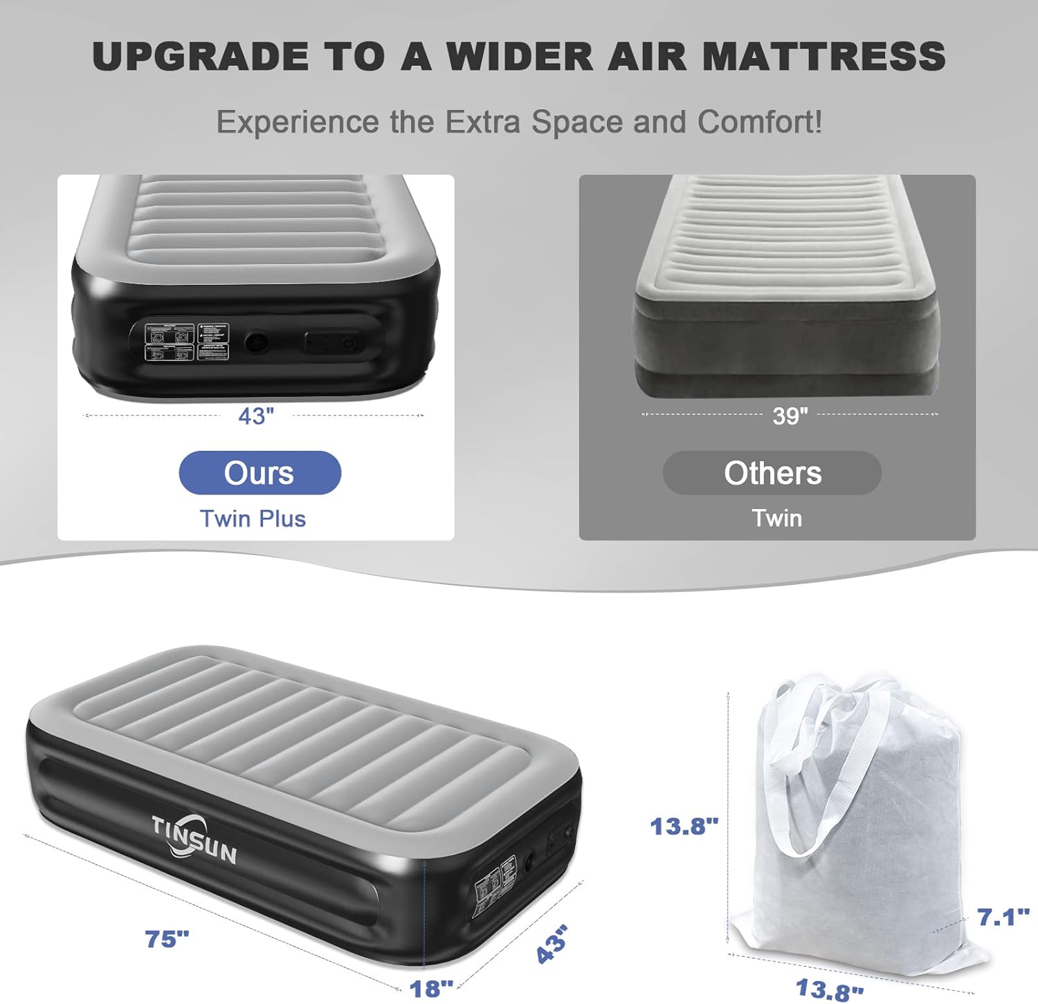 18" Twin Size Air Mattress with Built - in Electric Pump - Raised Inflatable Guest Bed for Camping & Home 129520 - with | Sold by Uncle Wiener's Wholesale
