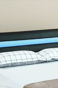 Modern Bonded Leather LED Bed Frame – Black Upholstered Platform Bed with RGB Lighted Headboard