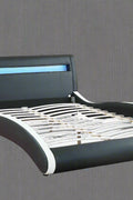 Modern Bonded Leather LED Bed Frame – Black Upholstered Platform Bed with RGB Lighted Headboard