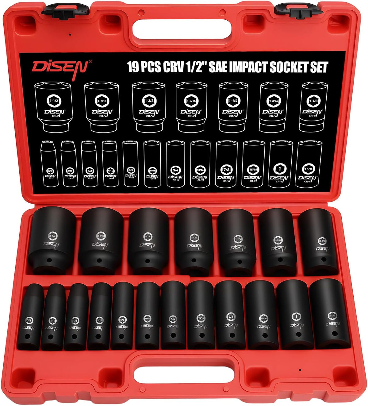 19-Piece 1/2" Drive SAE Deep Impact Socket Set 3/8"–1-1/2" 6-Point with Storage Case IS1912 - with | Sold by Uncle Wiener's Wholesale