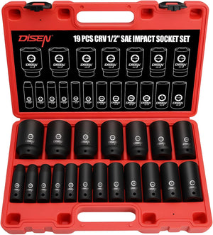 19-Piece 1/2" Drive SAE Deep Impact Socket Set 3/8"–1-1/2" 6-Point with Storage Case IS1912
