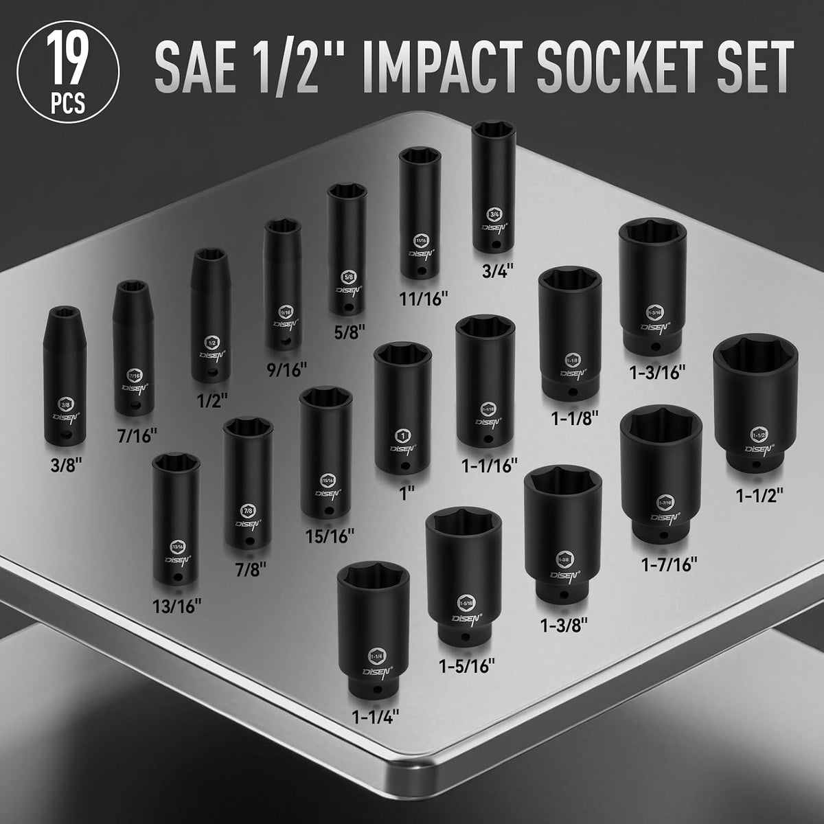 19-Piece 1/2" Drive SAE Deep Impact Socket Set 3/8"–1-1/2" 6-Point with Storage Case IS1912 - with | Sold by Uncle Wiener's Wholesale