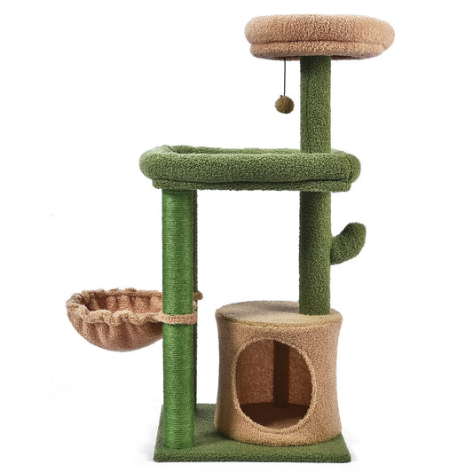 Vibrant Life 40" Cactus Cat Scratching Post with Toy Ball – Green Cat Tree for Indoor Cats
