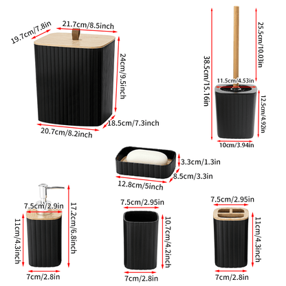 19pc Bathroom Accessory Set Black Shower Curtain Trash Can Soap Dispenser Complete Kit BC19B - with | Sold by Uncle Wiener's Wholesale