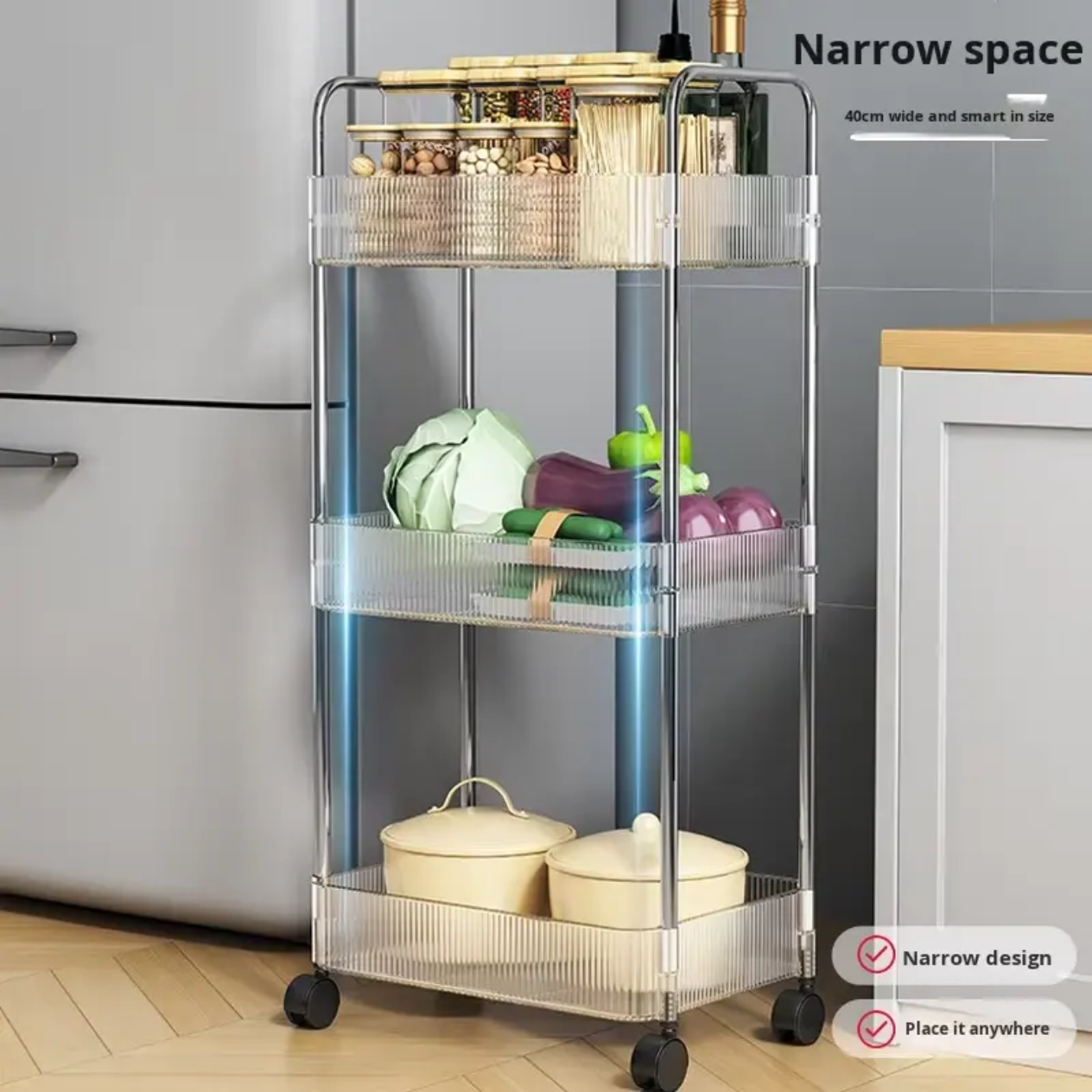 3-Tier Acrylic Storage Rack Small Clear Organizer Shelf 13" x 8.3" x 26" YYAC19