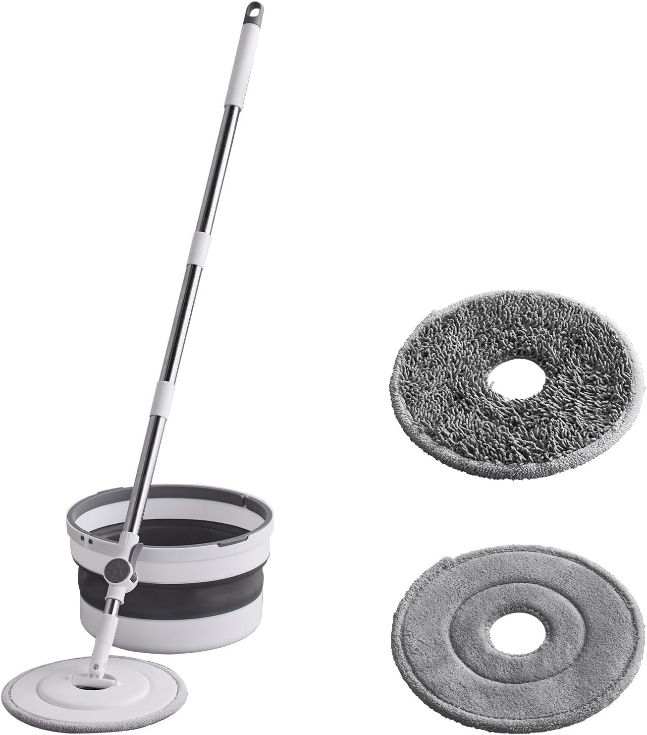 Folding Bucket Mop with 2 Microfiber Pads, Collapsible Pail &amp; Compact Floor Cleaning Mop Set S1365