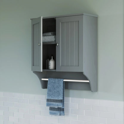 2 Door Bathroom Medicine Cabinet Wall Mounted Storage with Towel Bar White / Grey