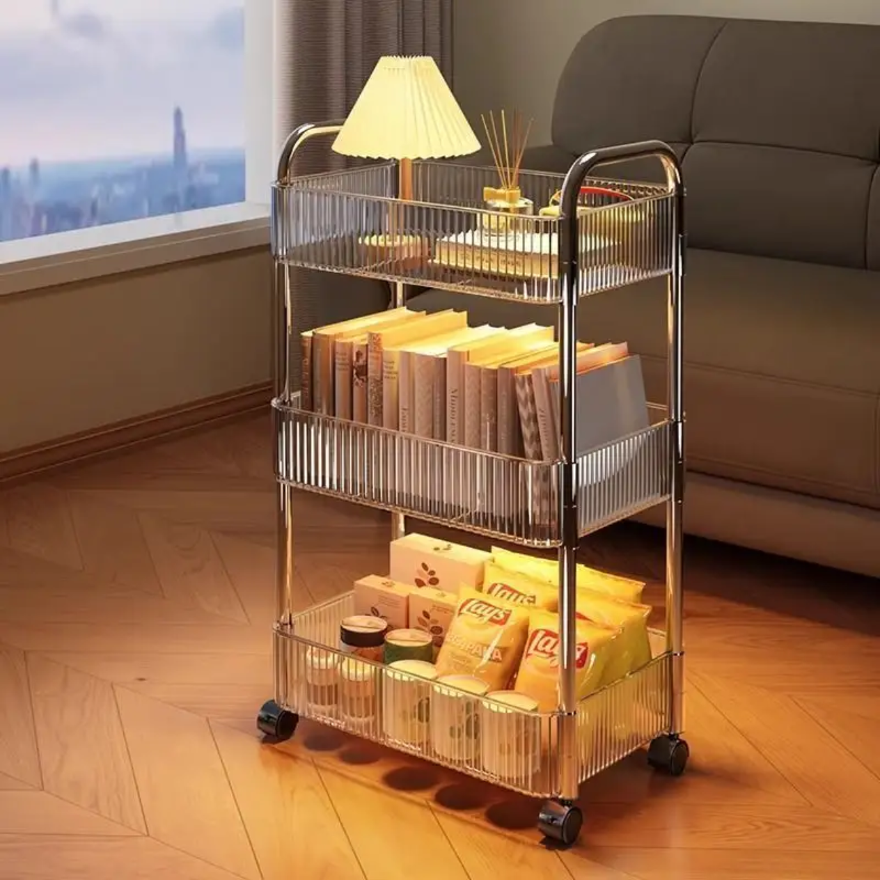 3-Tier Acrylic Storage Rack Small Clear Organizer Shelf 13" x 8.3" x 26" YYAC19