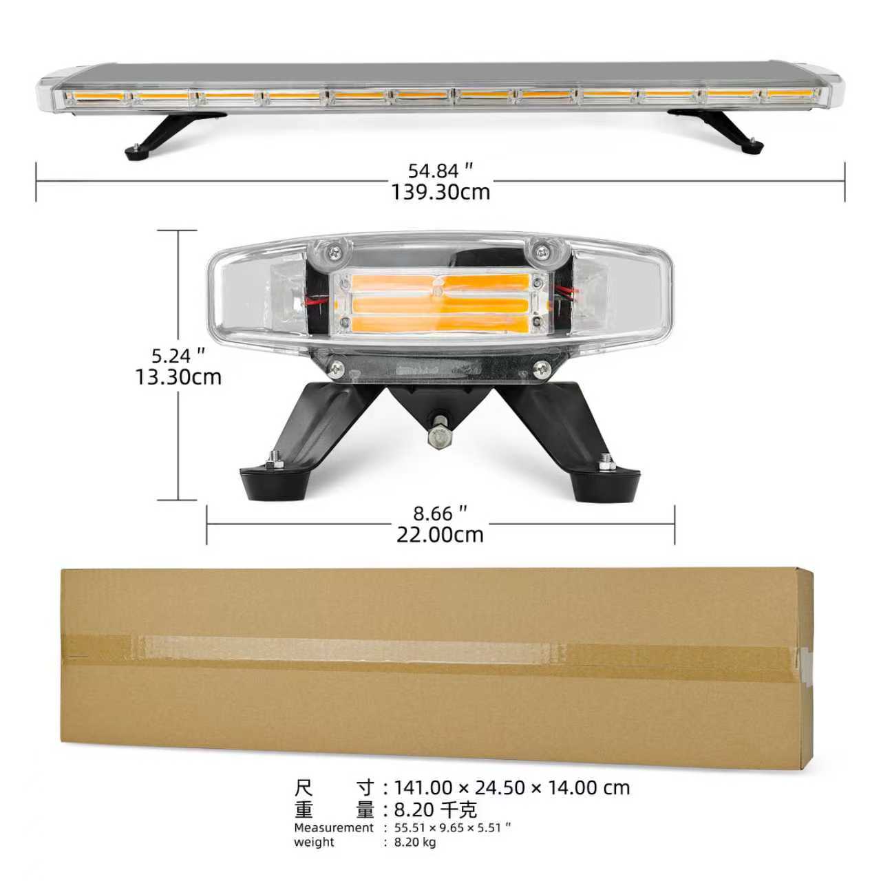 55" LED Amber Emergency Strobe Light Bar – Roof Mount Warning Beacon for Tow & Utility Trucks AWS104 SL104