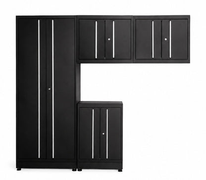  4-Piece Stainless Steel Garage Cabinet Set with Workbench, Wall Cabinets & Tall Storage Cabinet HTC3280PC