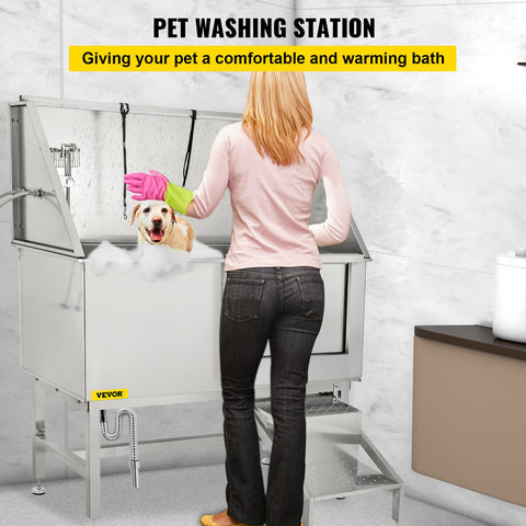 stainless steel dog grooming tub with ramp
pet grooming bath station 50 inch
professional dog bathtub with sprayer
sliding door dog grooming tub
pet grooming tub for commercial use