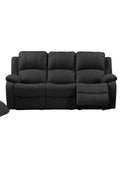 3-piece recliner set – Nubuck air leather in black

Reclining loveseat and chair with padded arms

Reclining living room furniture set – gray

Close-up of faux leather texture on modern recliner

Full living room setup featuring 3 recliner pieces