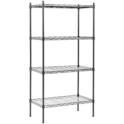 4-Tier Adjustable Black Metal Storage Shelf – Heavy-Duty Carbon Steel Rack | AMHWS499