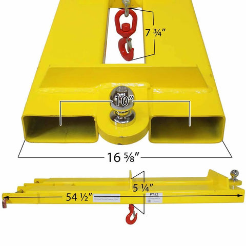 Fork-mounted towing jib attachment with yellow finish

Forklift towing jib with 4,400 lb lifting hook

Heavy-duty forklift jib with safety locking bar

Warehouse-ready towing jib for pallet forks

Yellow towing attachment for industrial lifting