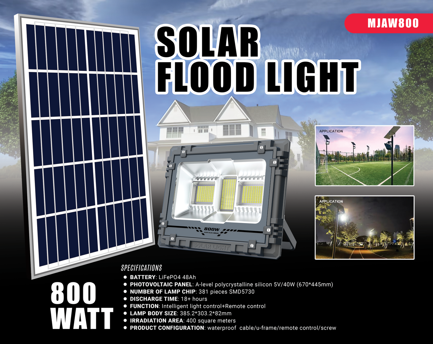 200W 500W 800W LED Solar Flood Light Outdoor Motion Sensor Remote Off Grid Battery Powered Security Light