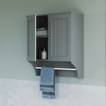 2 Door Bathroom Medicine Cabinet Wall Mounted Storage with Towel Bar White / Grey - with Grey | Sold by Uncle Wiener's Wholesale