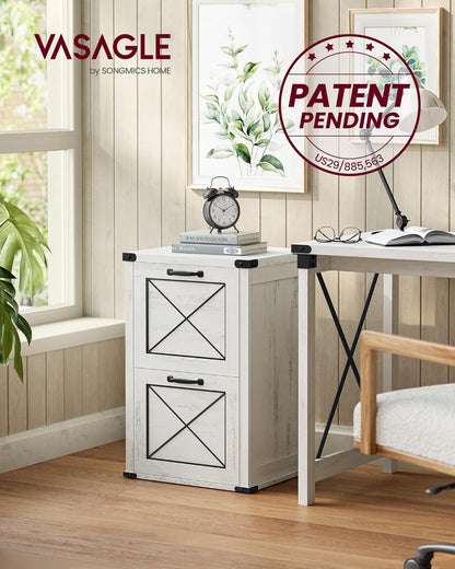 2 Drawer File Cabinet with Hanging File Storage, Farmhouse Filing Cabinet and Printer Stand for A4 and Letter Size Documents OFC048T series - with Rustic White | Sold by Uncle Wiener's Wholesale
