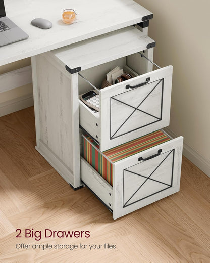 2 Drawer File Cabinet with Hanging File Storage, Farmhouse Filing Cabinet and Printer Stand for A4 and Letter Size Documents OFC048T series - with Rustic White | Sold by Uncle Wiener's Wholesale