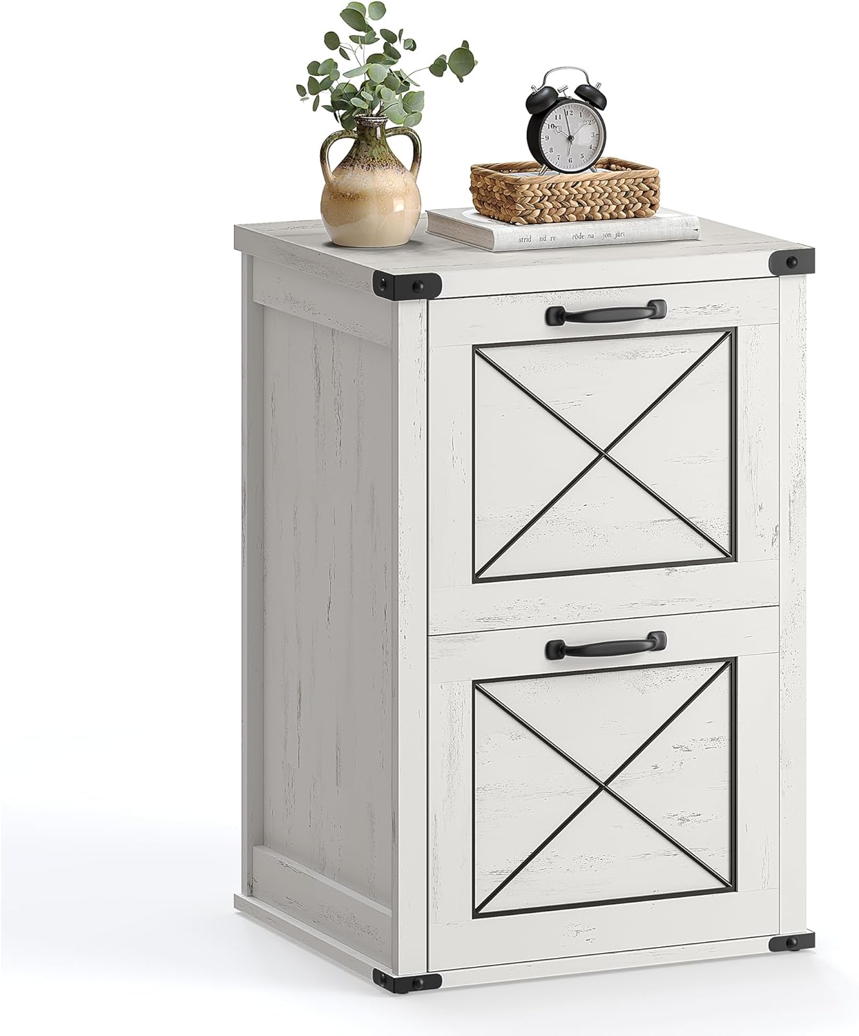 2 Drawer File Cabinet with Hanging File Storage, Farmhouse Filing Cabinet and Printer Stand for A4 and Letter Size Documents OFC048T series - with Rustic White | Sold by Uncle Wiener's Wholesale