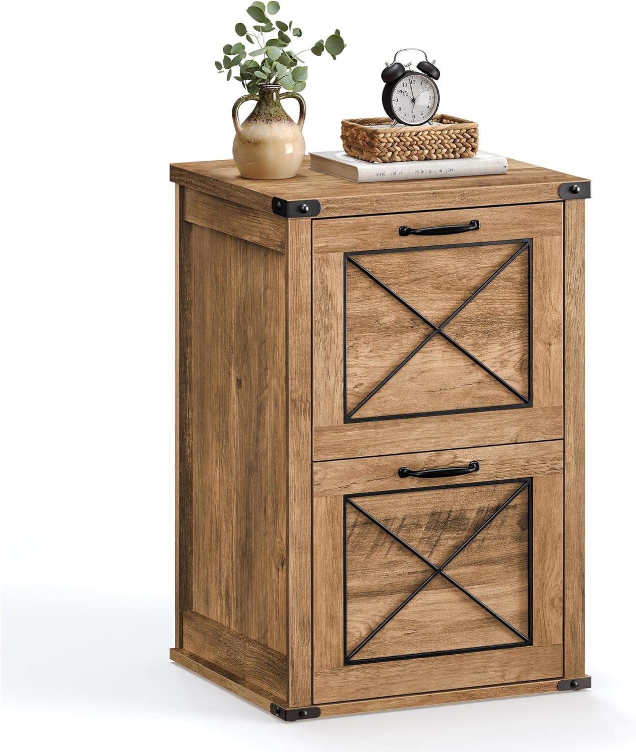2 Drawer File Cabinet with Hanging File Storage, Farmhouse Filing Cabinet and Printer Stand for A4 and Letter Size Documents OFC048T series - with Honey Brown | Sold by Uncle Wiener's Wholesale