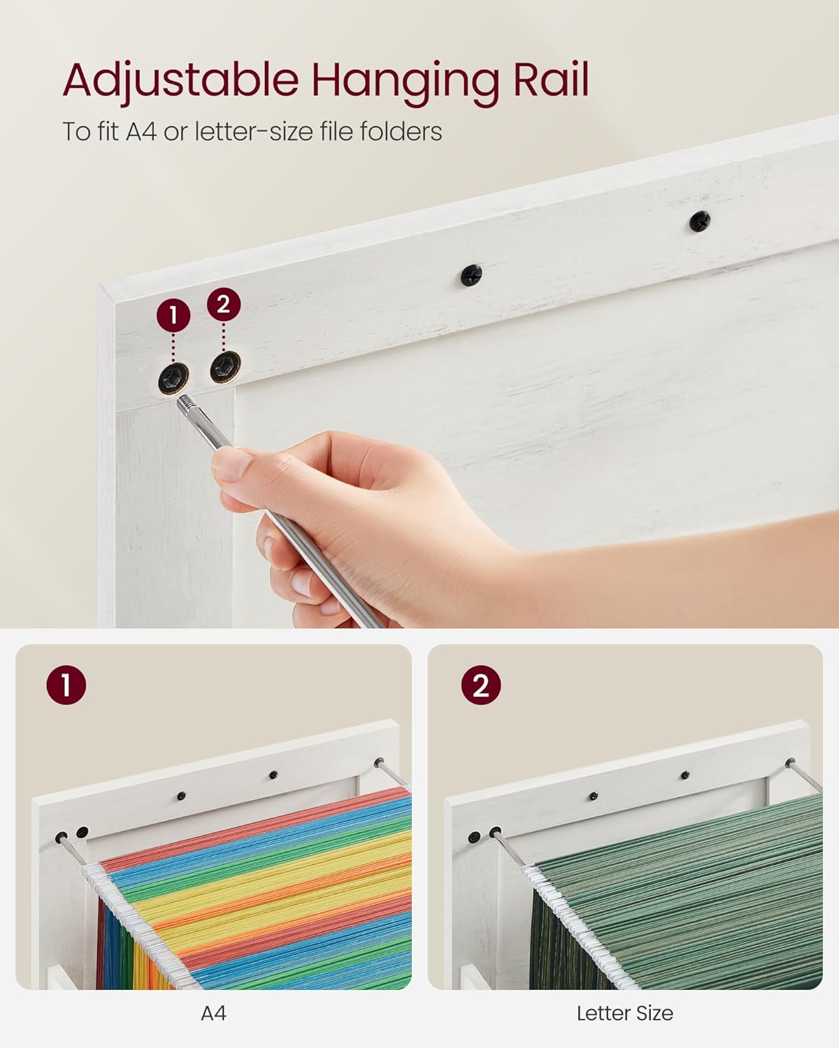 2 Drawer File Cabinet with Hanging File Storage, Farmhouse Filing Cabinet and Printer Stand for A4 and Letter Size Documents OFC048T series - with Rustic White | Sold by Uncle Wiener's Wholesale