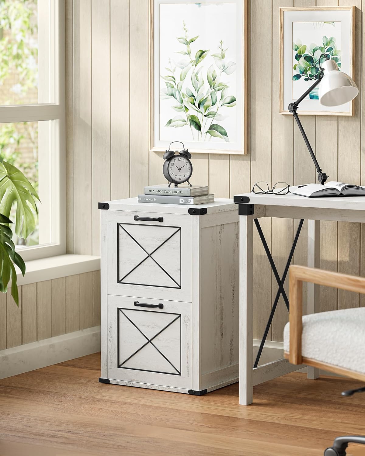 2 Drawer File Cabinet with Hanging File Storage, Farmhouse Filing Cabinet and Printer Stand for A4 and Letter Size Documents OFC048T series - with Rustic White | Sold by Uncle Wiener's Wholesale