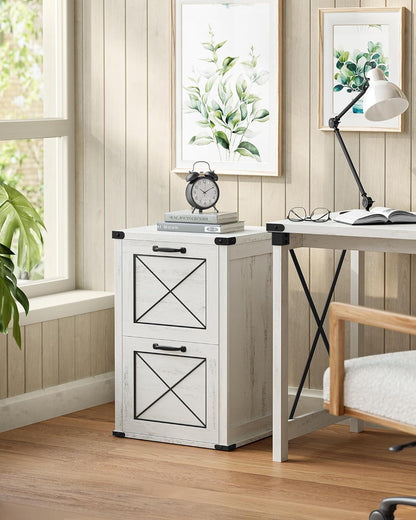2 Drawer File Cabinet with Hanging File Storage, Farmhouse Filing Cabinet and Printer Stand for A4 and Letter Size Documents OFC048T series - with Rustic White | Sold by Uncle Wiener's Wholesale