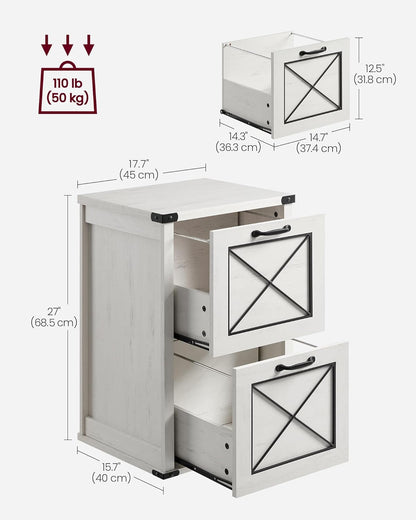 2 Drawer File Cabinet with Hanging File Storage, Farmhouse Filing Cabinet and Printer Stand for A4 and Letter Size Documents OFC048T series - with Rustic White | Sold by Uncle Wiener's Wholesale