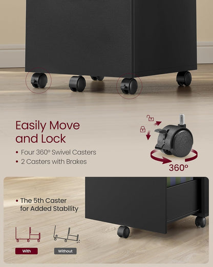 2 Drawer Mobile File Cabinet with Lockable Casters, Rolling Filing Cabinet and Printer Stand for A4 and Letter Size Documents Matte Black OFC040B16 - with | Sold by Uncle Wiener's Wholesale
