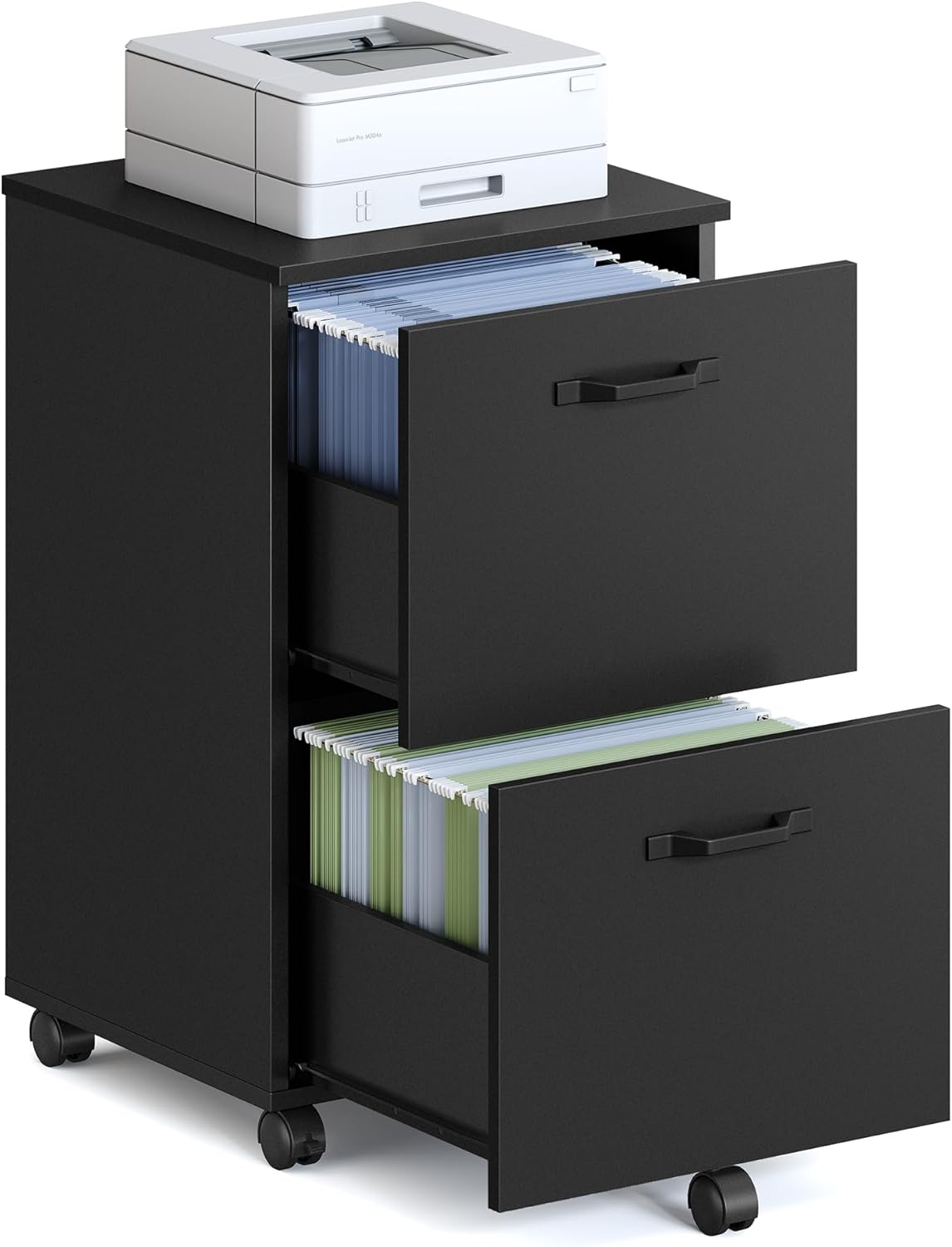 2 Drawer Mobile File Cabinet with Lockable Casters, Rolling Filing Cabinet and Printer Stand for A4 and Letter Size Documents Matte Black OFC040B16 - with | Sold by Uncle Wiener's Wholesale