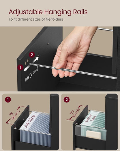 2 Drawer Mobile File Cabinet with Lockable Casters, Rolling Filing Cabinet and Printer Stand for A4 and Letter Size Documents Matte Black OFC040B16 - with | Sold by Uncle Wiener's Wholesale