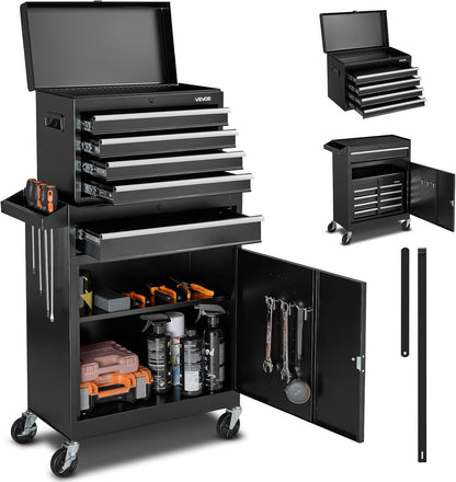 2-in-1 Detachable 5-Drawer Rolling Tool Chest Cabinet with Locking Casters, Hooks, EVA Liners & Perforated Tool Panel 203201 - with | Sold by Uncle Wiener's Wholesale