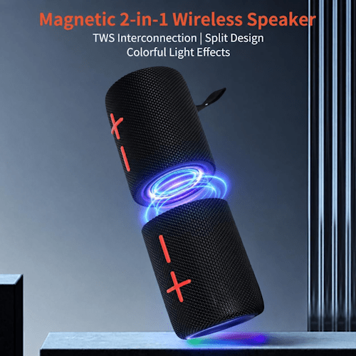 2-in-1 Magnetic Split TWS Bluetooth Speaker with Colourful LED Light, IPX5 Waterproof Design &amp; Portable Stereo Sound BKTWS2 - with | Sold by Uncle Wiener's Wholesale