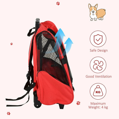 2 - in - 1 Pet Carrier with Wheels & Backpack – Red Travel Bag for Cats & Small Dogs IDC014 - Pet Carrier with | Sold by Uncle Wiener's Wholesale