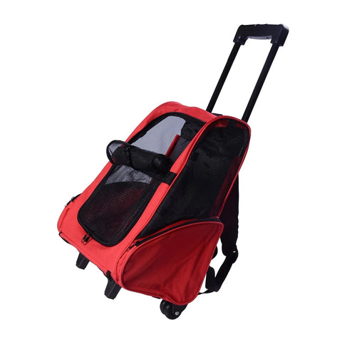 2 - in - 1 Pet Carrier with Wheels & Backpack – Red Travel Bag for Cats & Small Dogs IDC014 - Pet Carrier with | Sold by Uncle Wiener's Wholesale