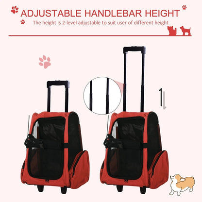 2 - in - 1 Pet Carrier with Wheels & Backpack – Red Travel Bag for Cats & Small Dogs IDC014 - Pet Carrier with | Sold by Uncle Wiener's Wholesale