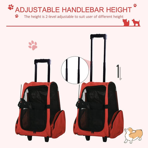 2 - in - 1 Pet Carrier with Wheels & Backpack – Red Travel Bag for Cats & Small Dogs IDC014 - Pet Carrier with | Sold by Uncle Wiener's Wholesale
