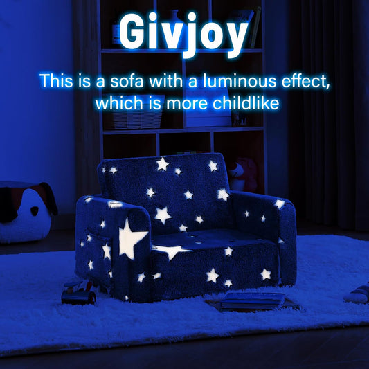 2 - in - 1 Toddler Chair Plush Kids Couch – Washable Cover, Glow in the Dark, Fold - Out Sofa with Handle & Storage Pocket – SKU 3848511 - with | Sold by Uncle Wiener's Wholesale
