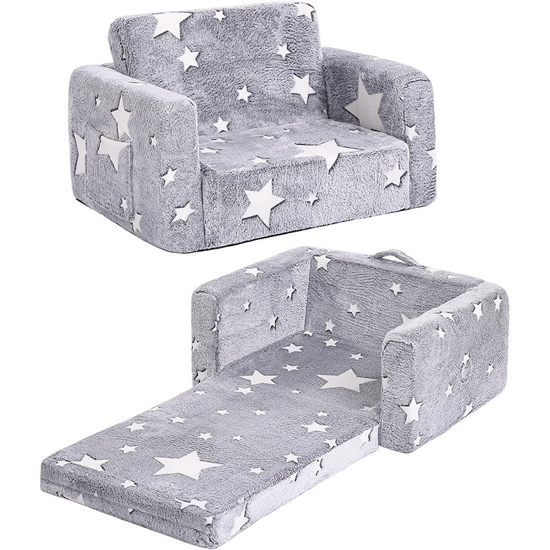 2 - in - 1 Toddler Chair Plush Kids Couch – Washable Cover, Glow in the Dark, Fold - Out Sofa with Handle & Storage Pocket – SKU 3848511 - with | Sold by Uncle Wiener's Wholesale