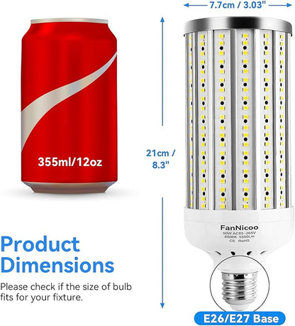 2 - Pack 60W LED Corn Light Bulbs – 5500 Lumen 6500K Daylight, 500W Equivalent, E26E27 Base, 360° Area Lighting for Garage & Warehouse – CL06022 - with | Sold by Uncle Wiener's Wholesale