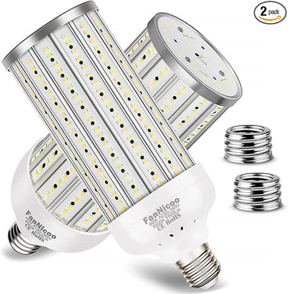 2 - Pack 60W LED Corn Light Bulbs – 5500 Lumen 6500K Daylight, 500W Equivalent, E26E27 Base, 360° Area Lighting for Garage & Warehouse – CL06022 - with | Sold by Uncle Wiener's Wholesale