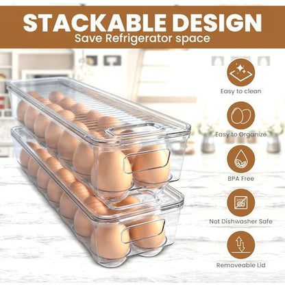 2-Pack Clear Stackable Egg Storage Containers with Lids, Refrigerator Organizer Trays for Kitchen & Pantry SC2214 - with | Sold by Uncle Wiener's Wholesale