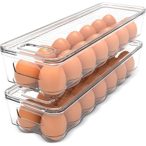 2-Pack Clear Stackable Egg Storage Containers with Lids, Refrigerator Organizer Trays for Kitchen & Pantry SC2214 - with | Sold by Uncle Wiener's Wholesale