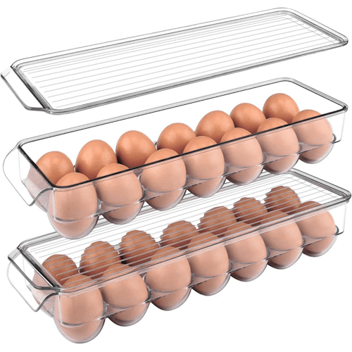 2-Pack Clear Stackable Egg Storage Containers with Lids, Refrigerator Organizer Trays for Kitchen & Pantry SC2214 - with | Sold by Uncle Wiener's Wholesale