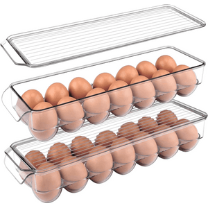 2-Pack Clear Stackable Egg Storage Containers with Lids, Refrigerator Organizer Trays for Kitchen & Pantry SC2214