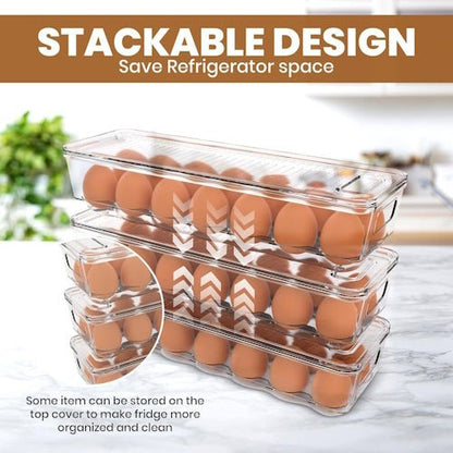 2-Pack Clear Stackable Egg Storage Containers with Lids, Refrigerator Organizer Trays for Kitchen & Pantry SC2214 - with | Sold by Uncle Wiener's Wholesale