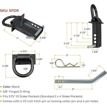 2 Pack Heavy Duty Adjustable Trailer Stake Pocket D-Ring Tie Down Anchors with 1/2 in Hitch Pins, 5400 lb WLL LYOM175MB2 - with | Sold by Uncle Wiener's Wholesale