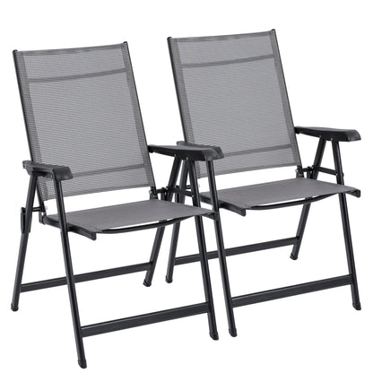 2 - Pack Outdoor Folding Patio Chairs Mesh Arm Chairs Gray AMOMC072 - with | Sold by Uncle Wiener's Wholesale