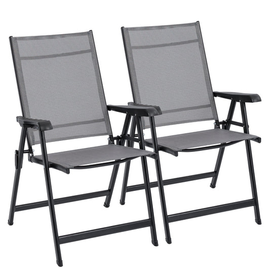 2 - Pack Outdoor Folding Patio Chairs Mesh Arm Chairs Gray AMOMC072 - with | Sold by Uncle Wiener's Wholesale